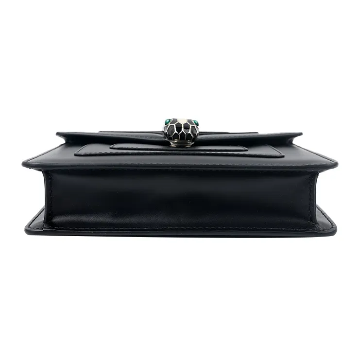 BVLGARI Serpenti Forever Calfskin Shoulder Bag Crossbody Bag Small Size Women's Black-3