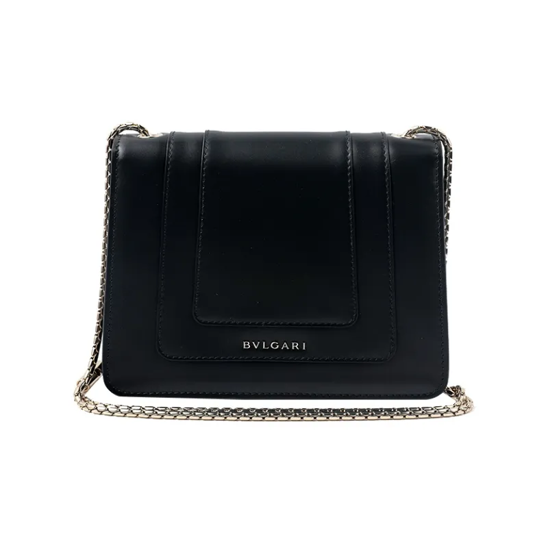 BVLGARI Serpenti Forever Calfskin Shoulder Bag Crossbody Bag Small Size Women's Black-2