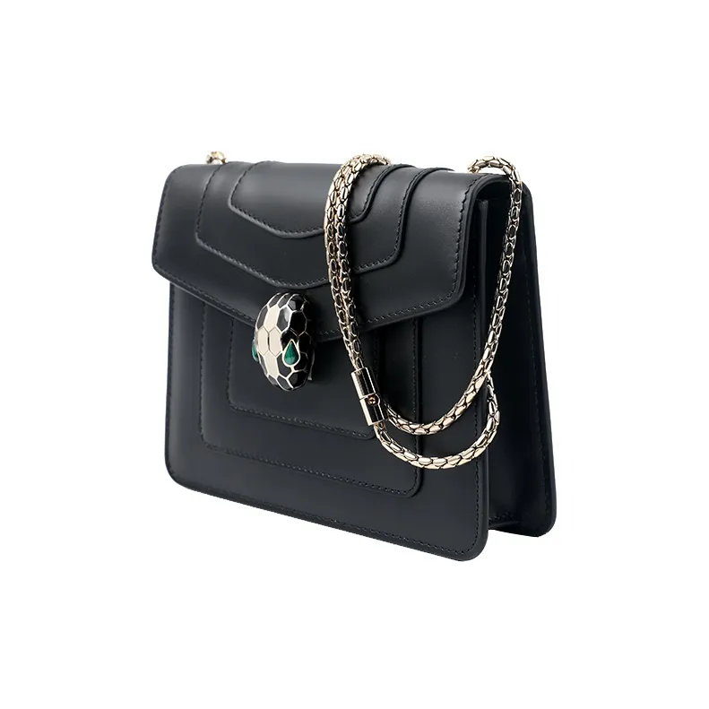 BVLGARI Serpenti Forever Calfskin Shoulder Bag Crossbody Bag Small Size Women's Black-1