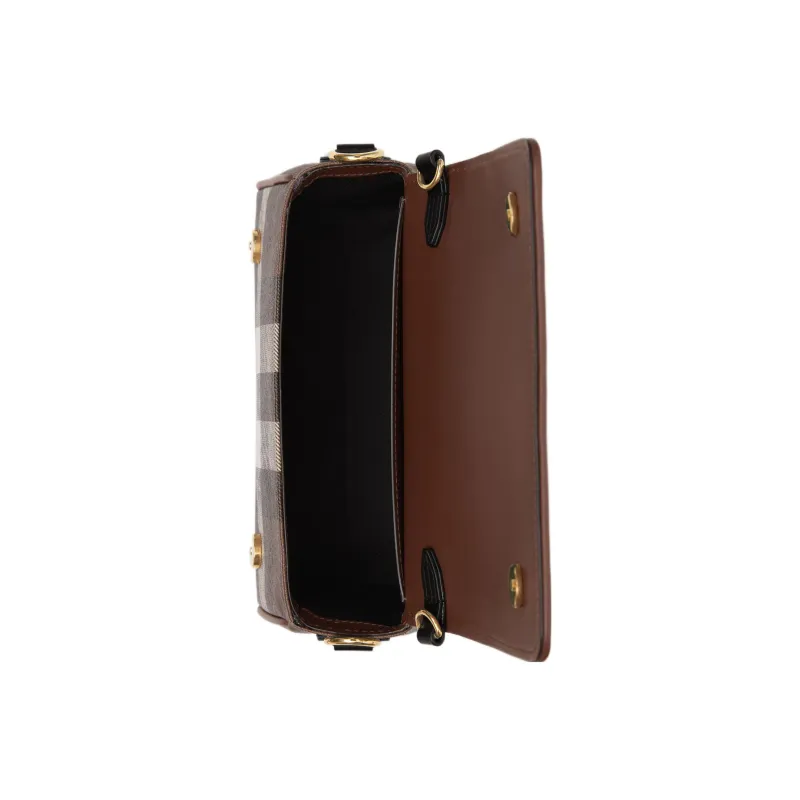 Burberry Check And Leather Crossbody Bag Dark Birch Brown-4