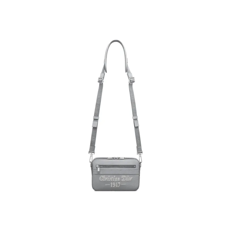DIOR Grained Calfskin Messenger Bag Shoulder Bag Camera Bag Crossbody Bag Men's Gray-3