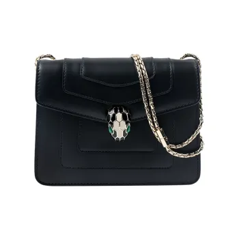 BVLGARI Serpenti Forever Calfskin Shoulder Bag Crossbody Bag Small Size Women's Black
