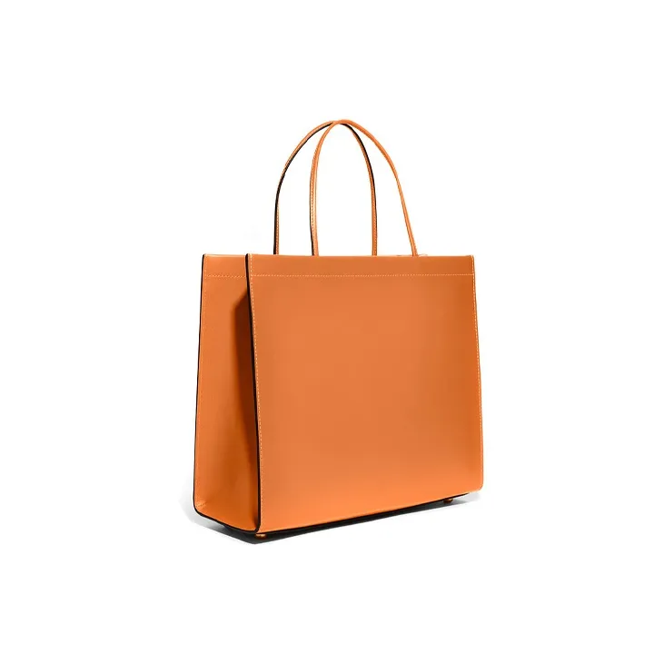 COACH Cashin Leather Solid Color Handbag, Square Tote, Shoulder Bag Large Size Women's Papaya Orange-1