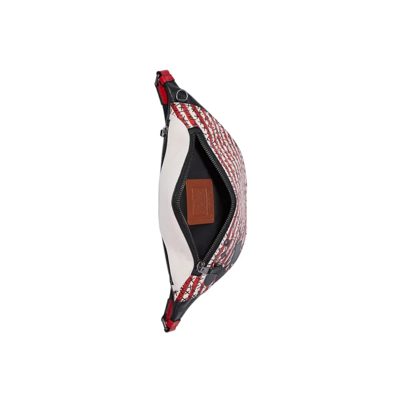 COACH Disney X Keith Haring Collaboration Leather Sling Bags One Shoulder Crossbody Fanny Pack Large Size Men's Red-1