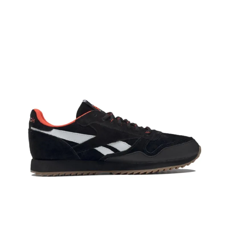 Reebok Cl Leather Ripple Mu Anti-Slip Wear-Resistant Low-Top Running Shoes Black White-1