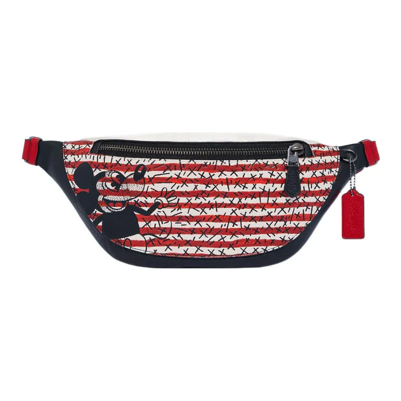 COACH Disney X Keith Haring Collaboration Leather Sling Bags One Shoulder Crossbody Fanny Pack Large Size Men's Red-0