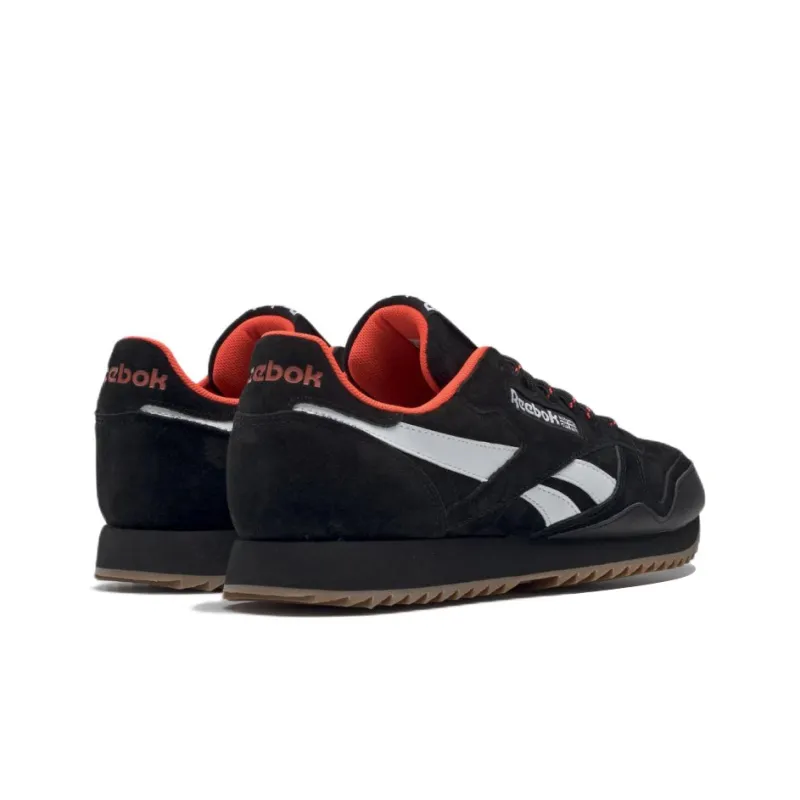 Reebok Cl Leather Ripple Mu Anti-Slip Wear-Resistant Low-Top Running Shoes Black White-3