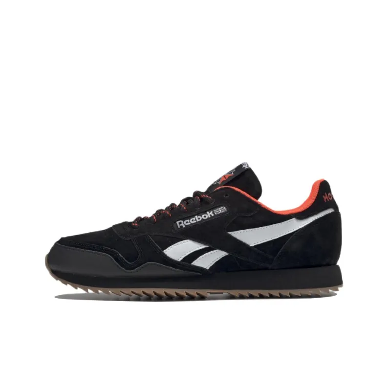 Reebok Cl Leather Ripple Mu Anti-Slip Wear-Resistant Low-Top Running Shoes Black White-0