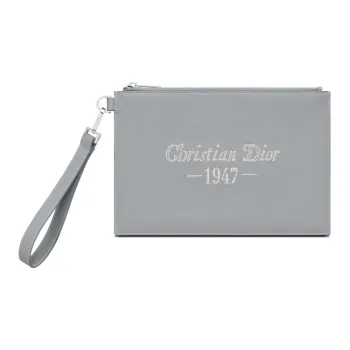 DIOR Grained Calfskin Coin Purse Money Clip Portable Storage Bag Clutch Men's Gray