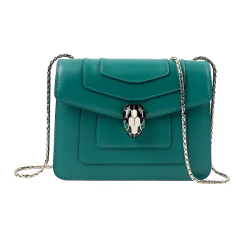 BVLGARI Serpenti Forever Calfskin Shoulder Bag Crossbody Bag Small Size Women's Green