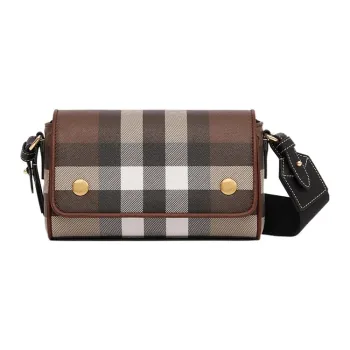 Burberry Check And Leather Crossbody Bag Dark Birch Brown