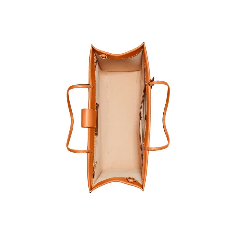 COACH Cashin Leather Solid Color Handbag, Square Tote, Shoulder Bag Large Size Women's Papaya Orange-2