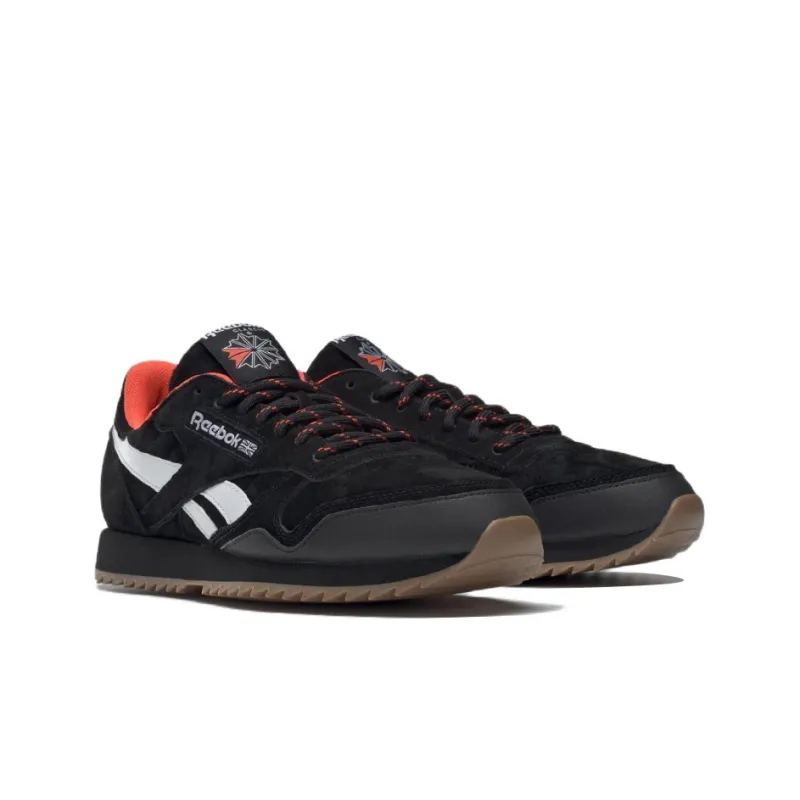 Reebok Cl Leather Ripple Mu Anti-Slip Wear-Resistant Low-Top Running Shoes Black White-2