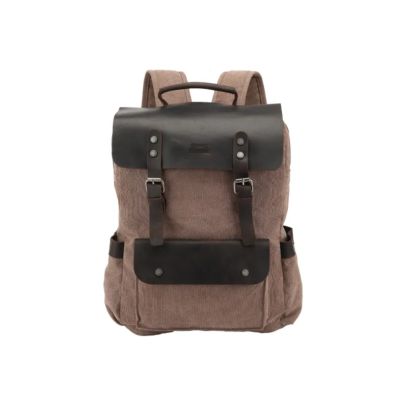 Slazenger Canvas Top Grain Cow Leather Backpack Regular Unisex Multicolor-1