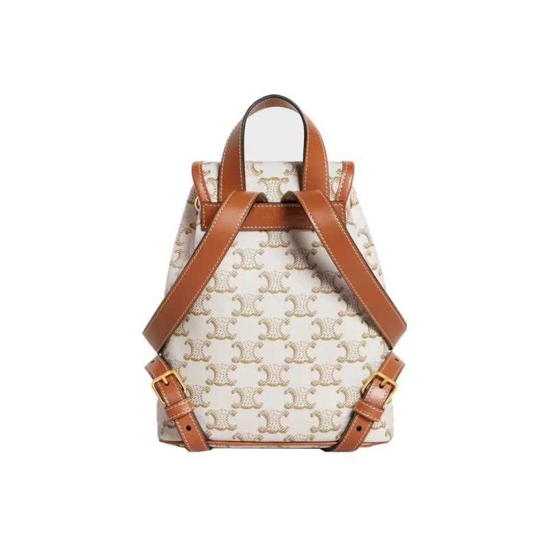 CELINE Canvas And Cow Leather Backpack Women's White-2