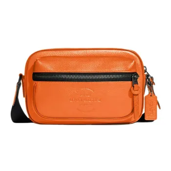 COACH Thompson High-Quality Pebbled Leather Camera Bag Shoulder Bag Crossbody Bag Medium Size Men's Bright Orange