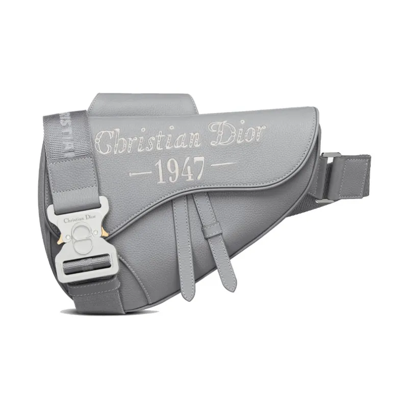 DIOR Saddle Grained Calfskin Saddle Bag Shoulder Bag Crossbody Bag Sling Bag Men's Gray-0