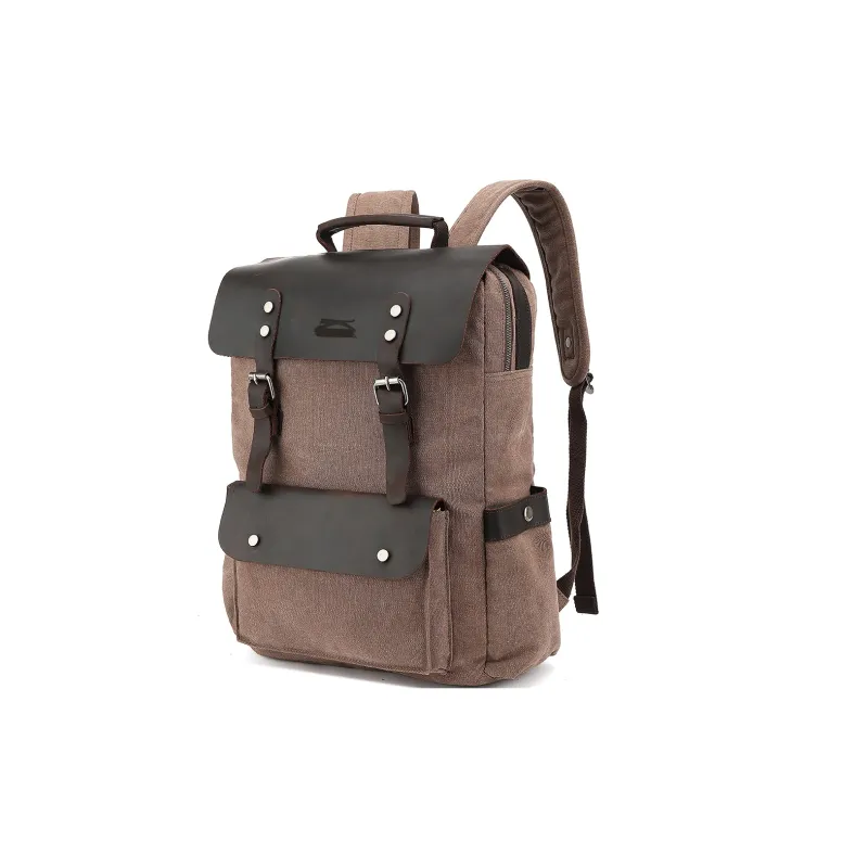 Slazenger Canvas Top Grain Cow Leather Backpack Regular Unisex Multicolor-0