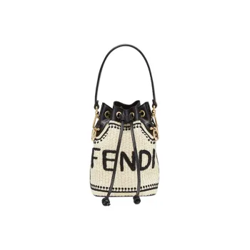 FENDI Mon Tresor Cotton-Polyamide Blend Bucket Bags Shoulder Bag Crossbody Bag Handbag Small Size Women's Beige/Black