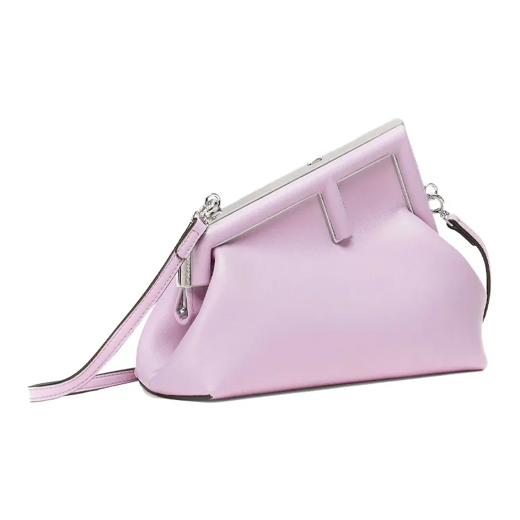 FENDI Leather One Shoulder Crossbody Clutch Trumpets Women's Light Purple-1