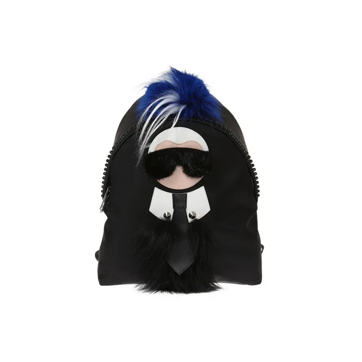 FENDI Leather Backpack Regular Men's Black/Blue-0