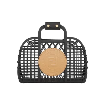 FENDI Polyurethane Basket Bag Tote Bag Shopping Bag Handbag Small Size Women's Black