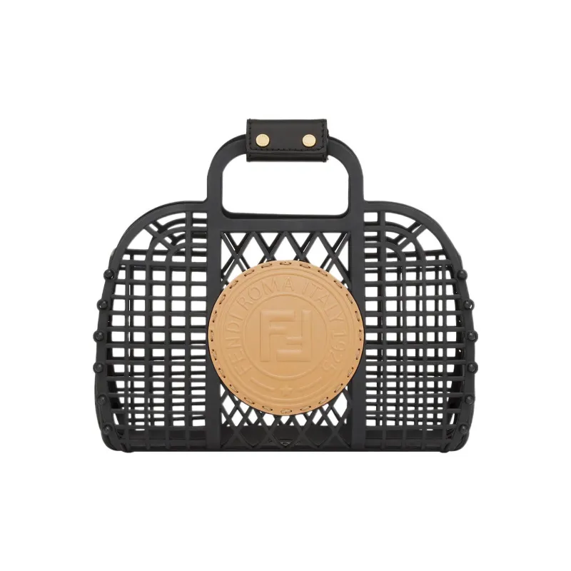 FENDI Polyurethane Basket Bag Tote Bag Shopping Bag Handbag Small Size Women's Black-0