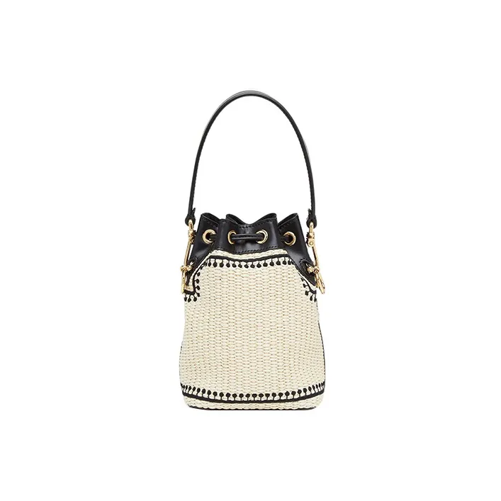 FENDI Mon Tresor Cotton-Polyamide Blend Bucket Bags Shoulder Bag Crossbody Bag Handbag Small Size Women's Beige/Black-2