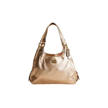 COACH Maggie Leather Large Capacity Tote Shopping Bag Handbag Tubas Women's Champagne Gold