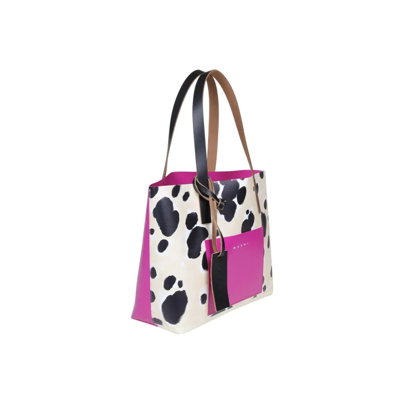 MARNI Cow Leather Shoulder Strap Handbag Shoulder Bag Tote Women's Pink & White & Black-1