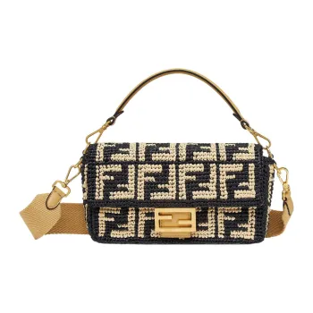 FENDI Baguette Canvas Baguette Bag Canvas Bag Shoulder Bag Crossbody Bag Handbag Medium Size Women's Beige/Black