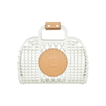FENDI Leather Basket Bag Handbag Small Size Women's White