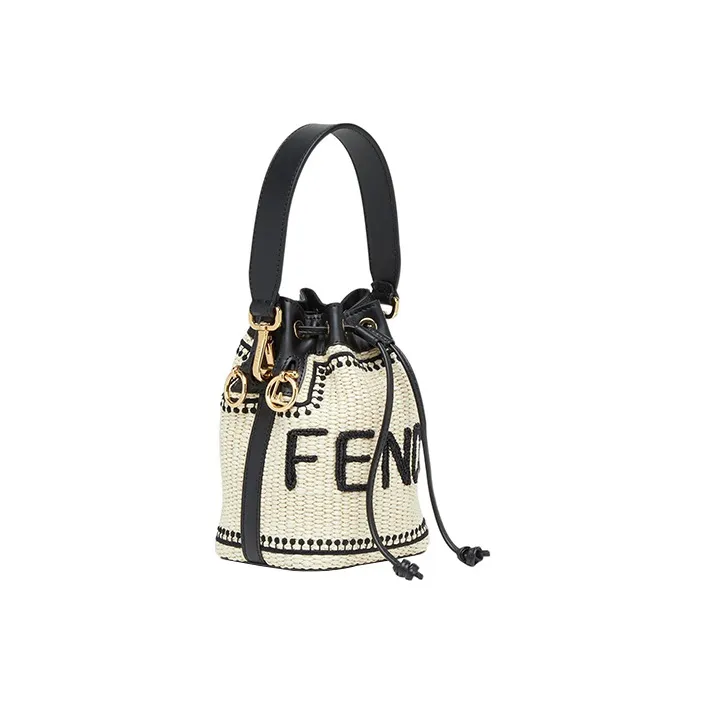 FENDI Mon Tresor Cotton-Polyamide Blend Bucket Bags Shoulder Bag Crossbody Bag Handbag Small Size Women's Beige/Black-1