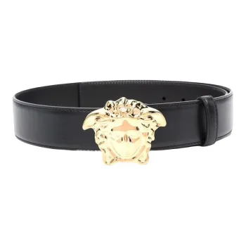 VERSACE Leather Metal Medusa Head Smooth Buckle Black Belt