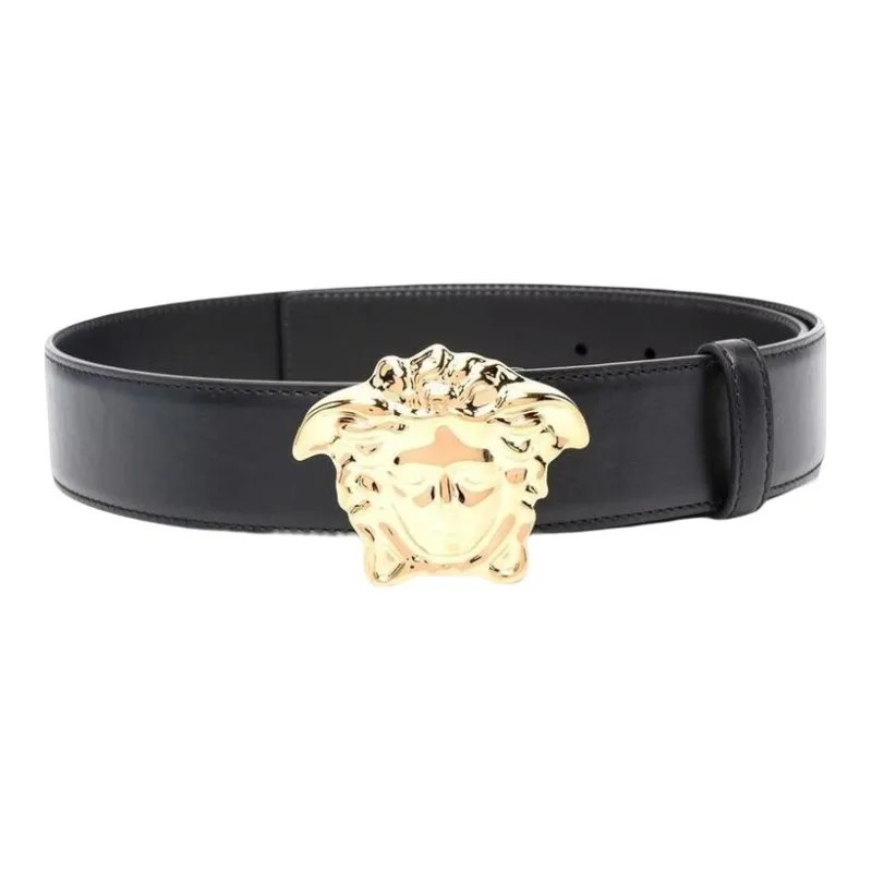 VERSACE Leather Metal Medusa Head Smooth Buckle Black Belt-0