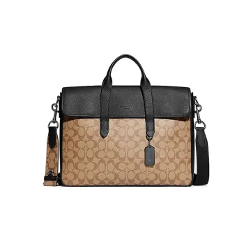 COACH Sullivan Coated Canvas With Pebbled Leather Portable Crossbody Briefcase Large Size Men's Brown Monogram & Black