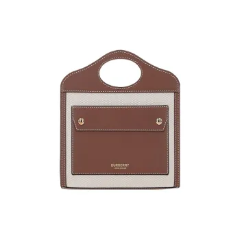 Burberry Cotton Canvas With Leather Pocket Bag Handbag Crossbody Bag Shoulder Bag Mini Women's Brown