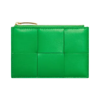 Bottega Veneta Lambskin With Cow Leather Card Holder Unisex Parrot Green