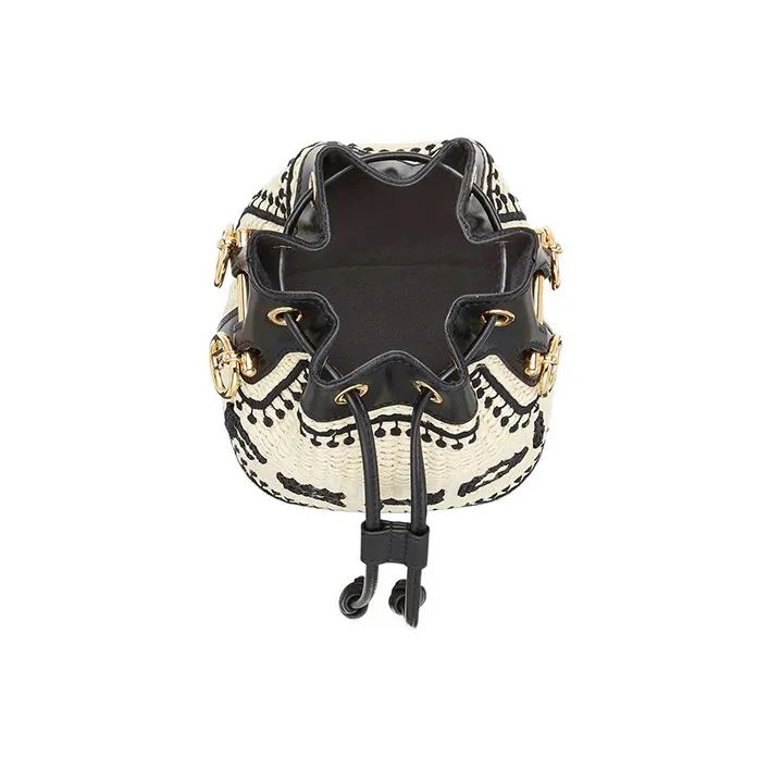 FENDI Mon Tresor Cotton-Polyamide Blend Bucket Bags Shoulder Bag Crossbody Bag Handbag Small Size Women's Beige/Black-3