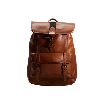 COACH Bleecker Leather Backpack Large Size Unisex Dark Brown