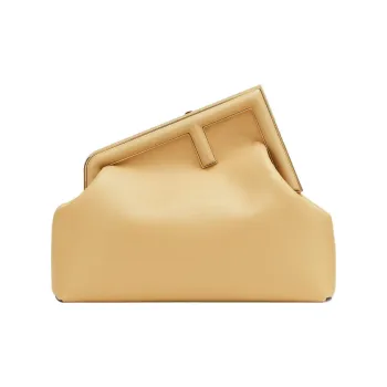 FENDI First Sheepskin Clutch Medium Size Women's Beige Yellow
