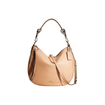 COACH Turnlock Soft Material Shoulder Bag, Crossbody Bag Large Size Women's Apricot Khaki