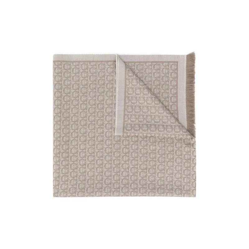 Ferragamo Gancini Patterned Fringed Scarf-0