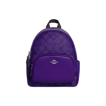 COACH Court Leather Multicolor Zippers Large Capacity Backpack Medium Size Women's