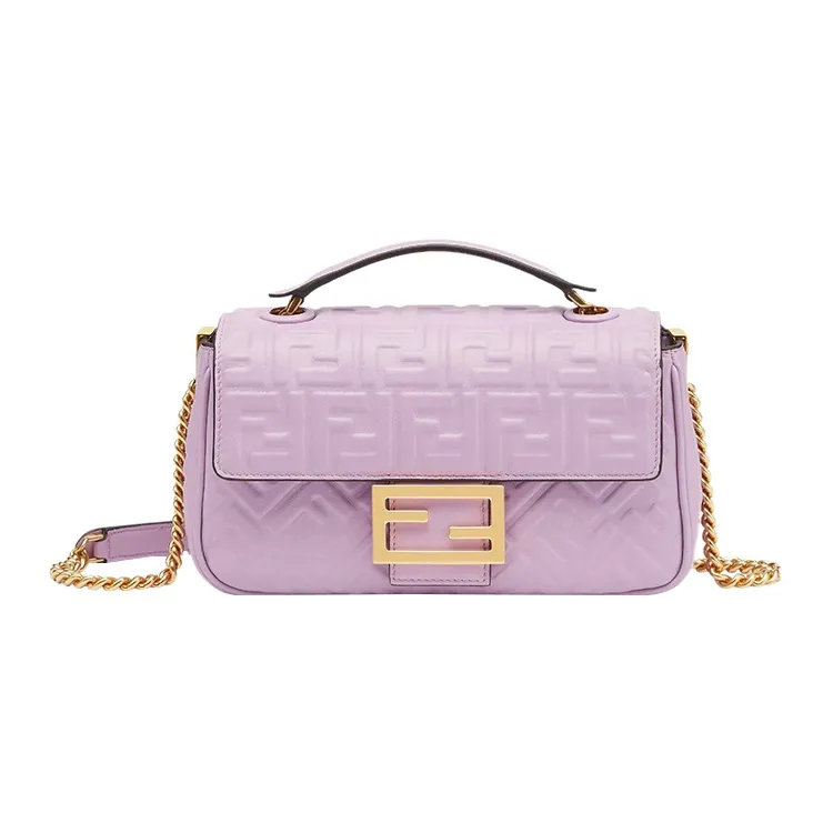 FENDI Baguette Sheepskin Shoulder Bag Handbag Shoulder Bag Crossbody Bag Medium Size Women's Light Purple-0