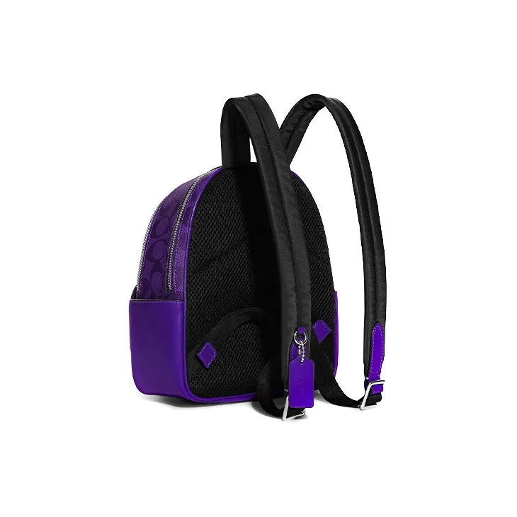COACH Court Leather Multicolor Zippers Large Capacity Backpack Medium Size Women's-1