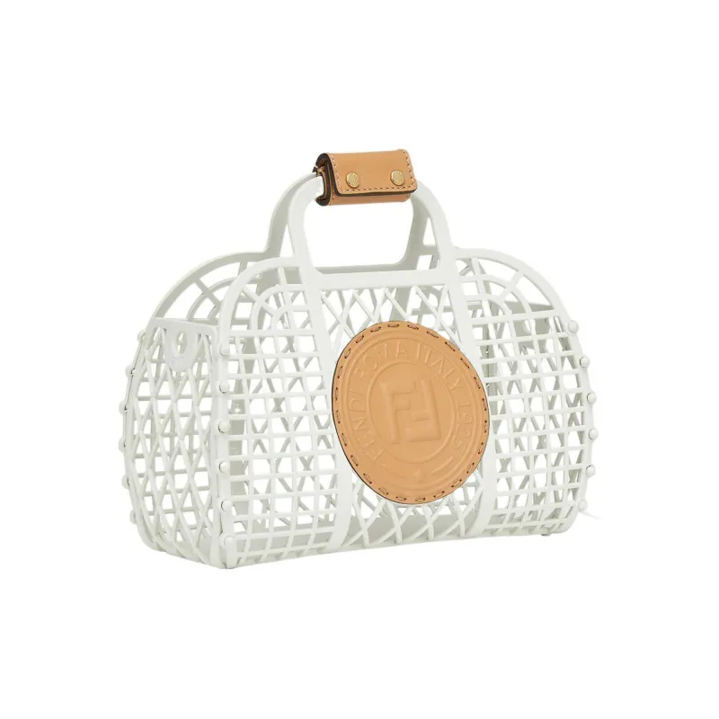 FENDI Leather Basket Bag Handbag Small Size Women's White-2