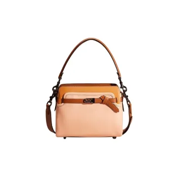 COACH Tate Multicolor Leather One Shoulder Crossbody Handbag, Crossbody Bag Trumpets Women's Pink & Brown
