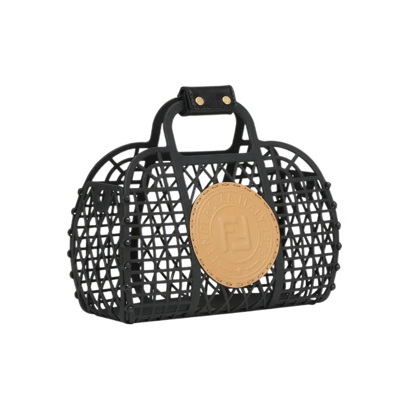 FENDI Polyurethane Basket Bag Tote Bag Shopping Bag Handbag Small Size Women's Black-2