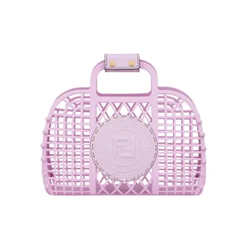 FENDI Recycled Material Embossed Calfskin Basket Bag Handbag Small Size Women's Light Purple